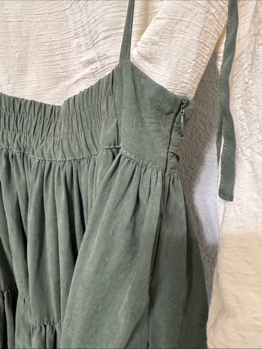 Cream & Olive Floral Embroidered Long Sleeve Dress with Suspender Skirt - Picture 12 of 16